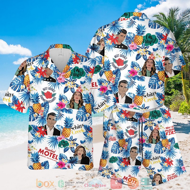 SchittS Creek Pineapple White Blue Hawaiian Shirt SchittS Creek Pineapple White Blue Hawaiian Shirt