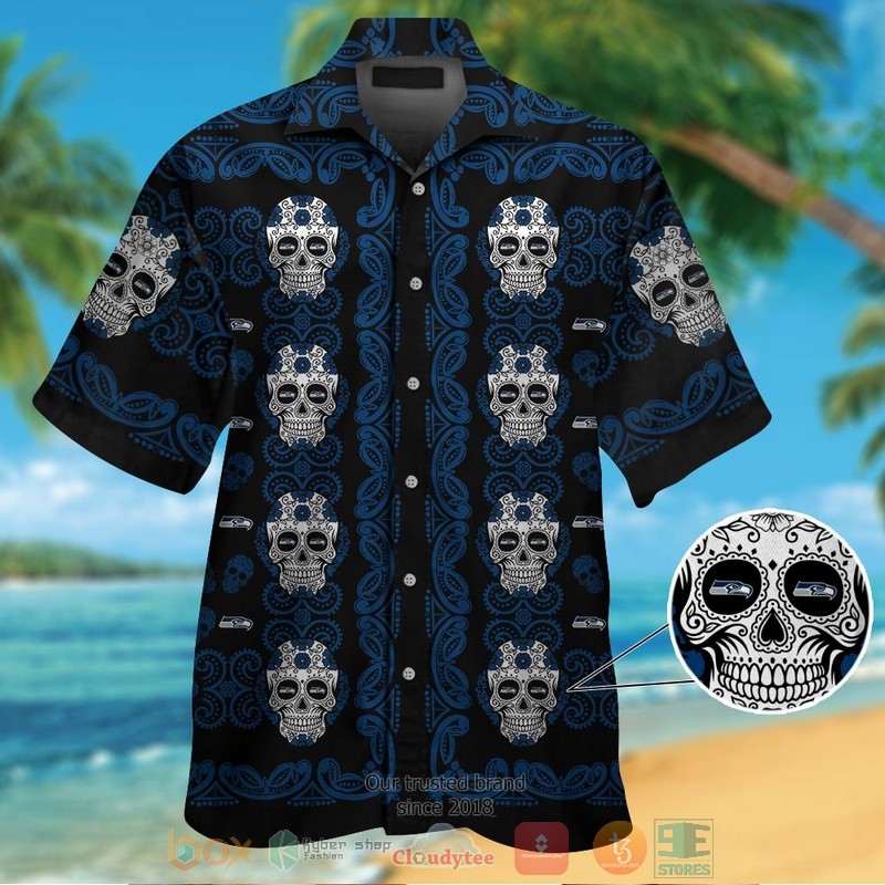 Seattle Seahawks Sugar Skull Hawaiian Shirt And Shorts Seattle Seahawks Sugar Skull Hawaiian Shirt And Shorts