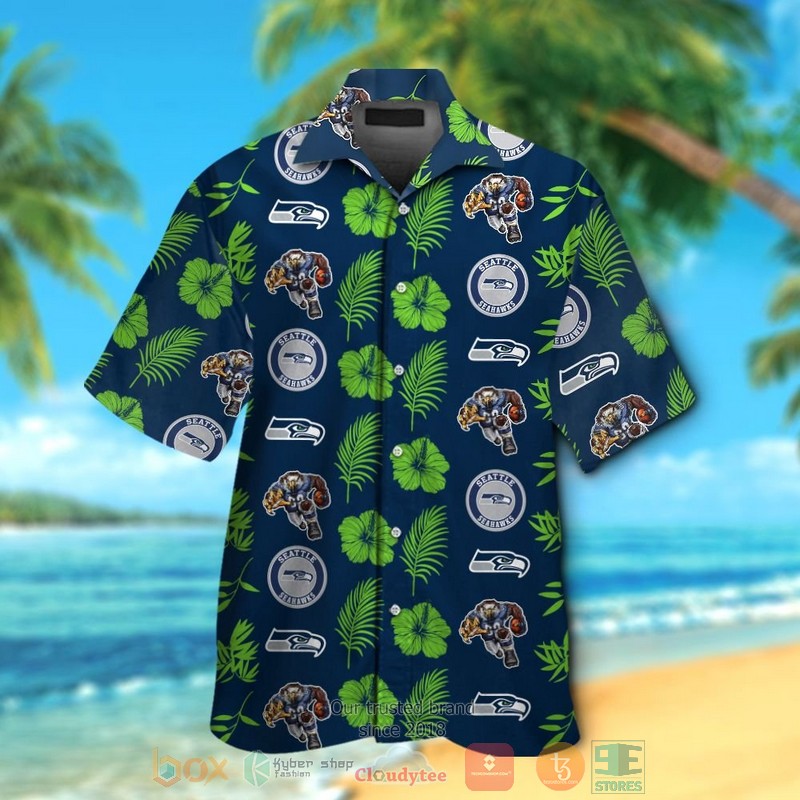 Seattle Seahawks Logo Hibiscus Action Green Navy Hawaii Shirt Seattle Seahawks Logo Hibiscus Action Green Navy Hawaii Shirt