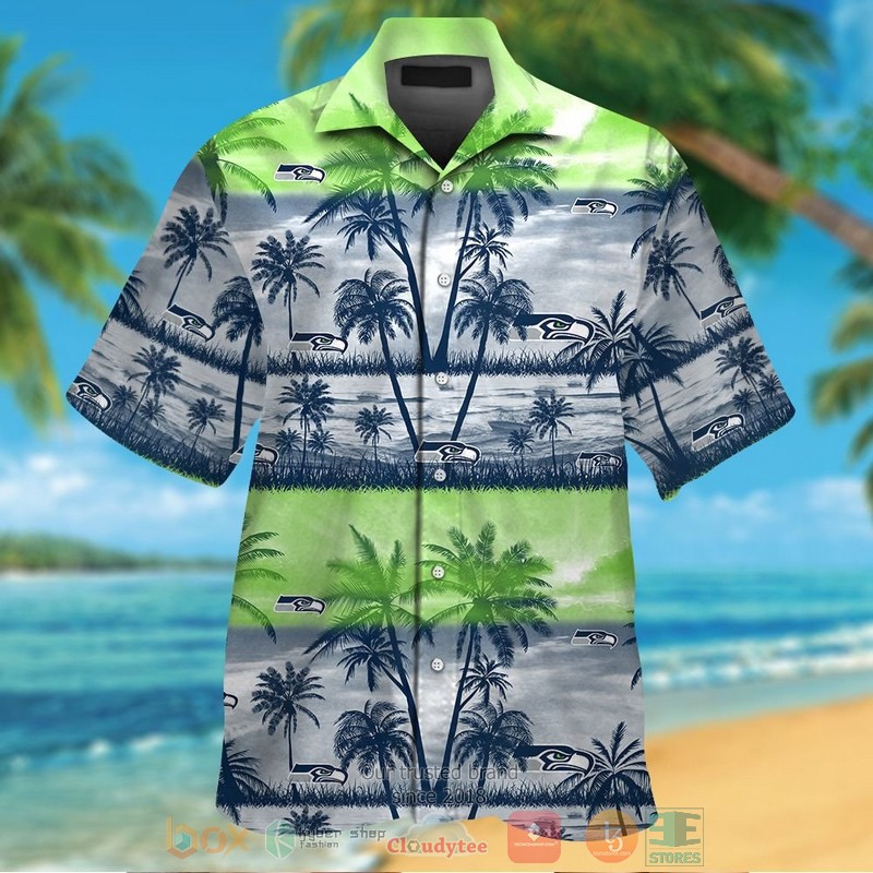 Seattle Seahawks Palm Tree Navy Action Green Hawaiian Shirt And Shorts Seattle Seahawks Palm Tree Navy Action Green Hawaiian Shirt And Shorts