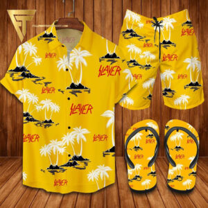 Slayer Rock Band Hawaiian Shirt Beach Shorts And Flip Flops