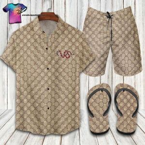 Snake Gucci Full Print Hawaiian Shirt Beach Shorts And Flip Flops