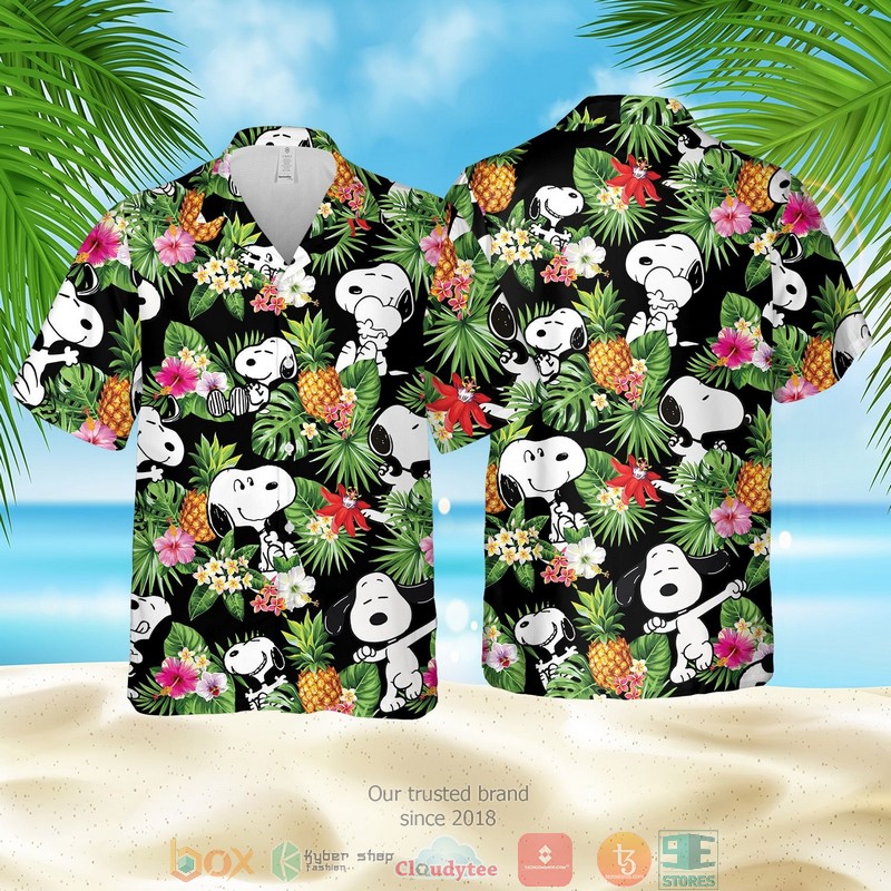 Snoopy Pineapple Black Hawaiian Shirt Snoopy Pineapple Black Hawaiian Shirt