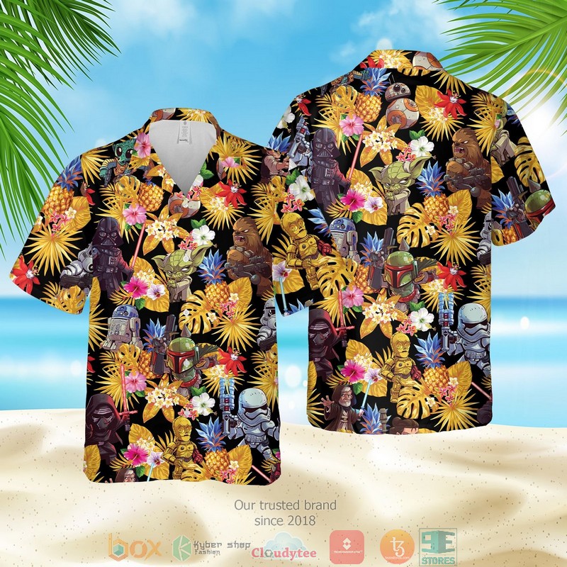 Star Wars Characters Pineapple Black Yellow Hawaiian Shirt Star Wars Characters Pineapple Black Yellow Hawaiian Shirt