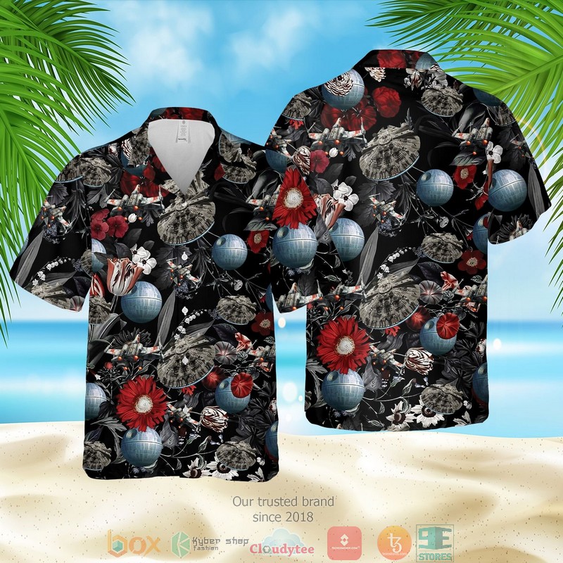 Star Wars Flowers Black Hawaiian Shirt Star Wars Flowers Black Hawaiian Shirt