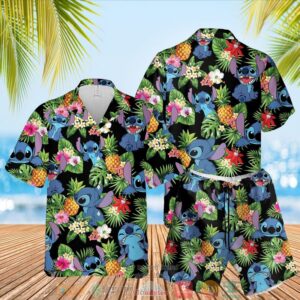 Stitch Pineapple Black Hawaiian Shirt