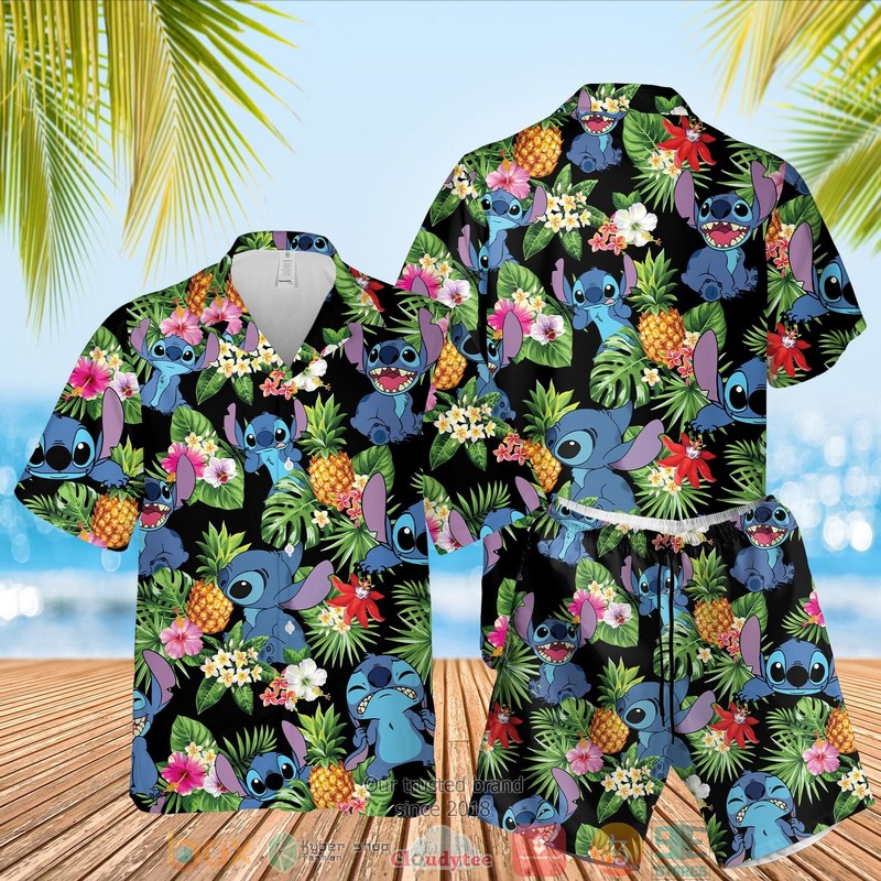 Stitch Pineapple Black Hawaiian Shirt Stitch Pineapple Black Hawaiian Shirt