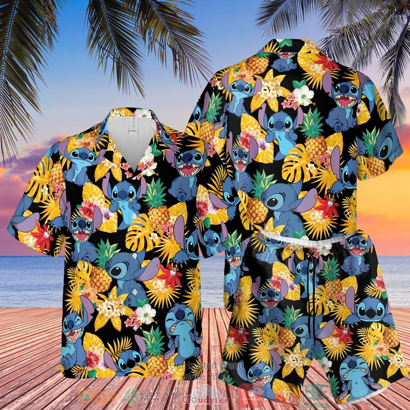 Stitch Pineapple Black Yellow Hawaiian Shirt Stitch Pineapple Black Yellow Hawaiian Shirt
