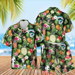 Studio Ghibli Characters Pineapple Black Hawaiian Shirt