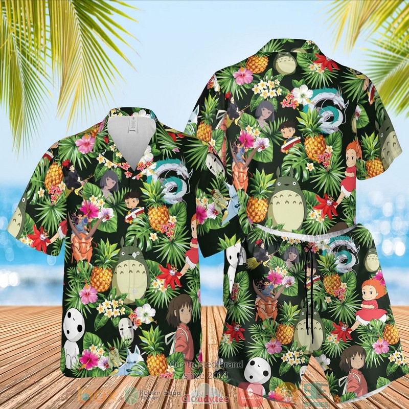 Studio Ghibli Characters Pineapple Black Hawaiian Shirt Studio Ghibli Characters Pineapple Black Hawaiian Shirt