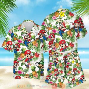 Super Mario Pineapple White Hawaiian Shirt