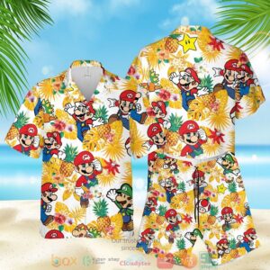 Super Mario Pineapple White Yellow Hawaiian Shirt