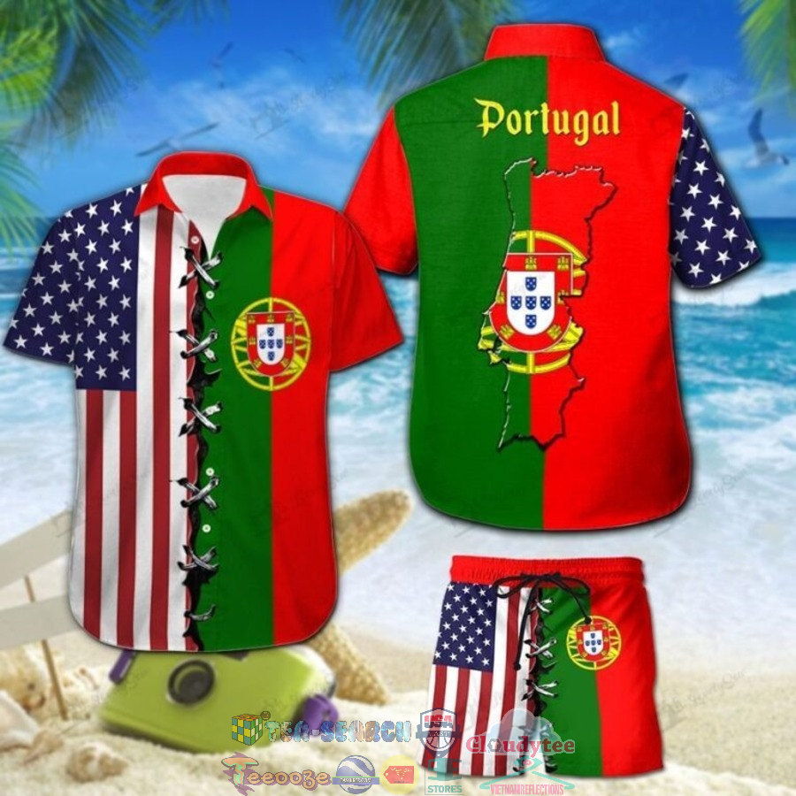Portugal American Flag Hawaiian Shirt And Shorts Portugal American Flag Hawaiian Shirt And Shorts