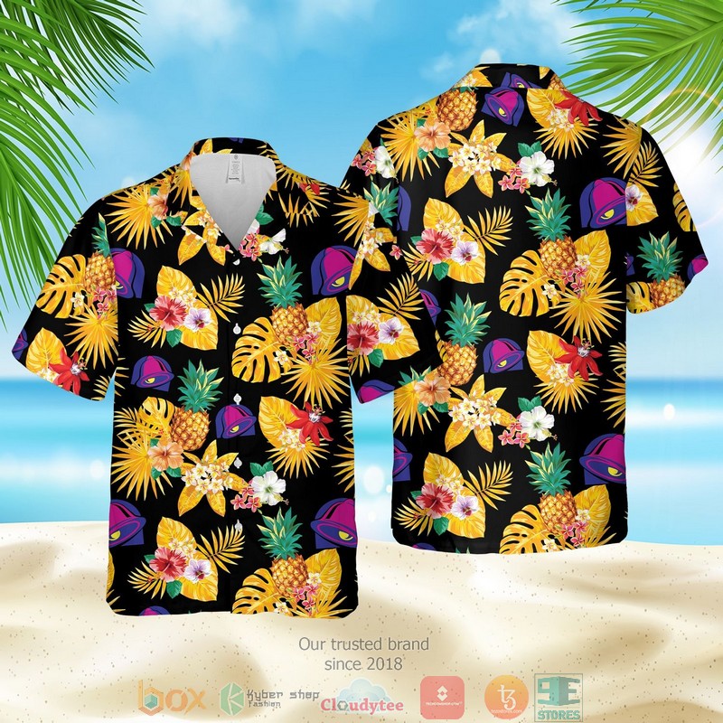 Taco Bell Logo Pineapple Black Yellow Hawaiian Shirt Taco Bell Logo Pineapple Black Yellow Hawaiian Shirt