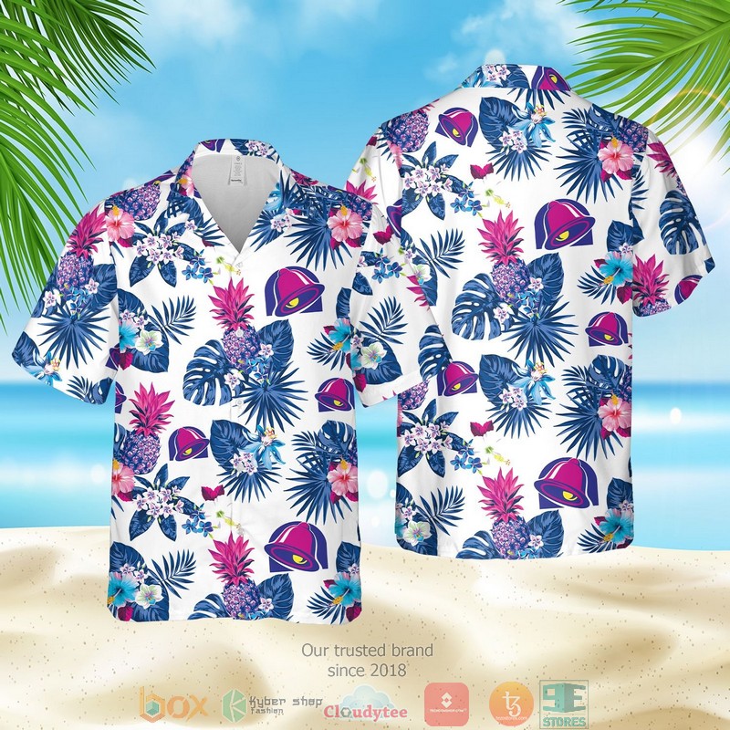 Taco Bell Logo Pineapple White Blue Hawaiian Shirt Taco Bell Logo Pineapple White Blue Hawaiian Shirt