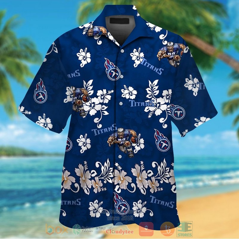 Tennessee Titans Logo White Hibiscus Navy Hawaiian Shirt And Shorts Tennessee Titans Logo White Hibiscus Navy Hawaiian Shirt And Shorts