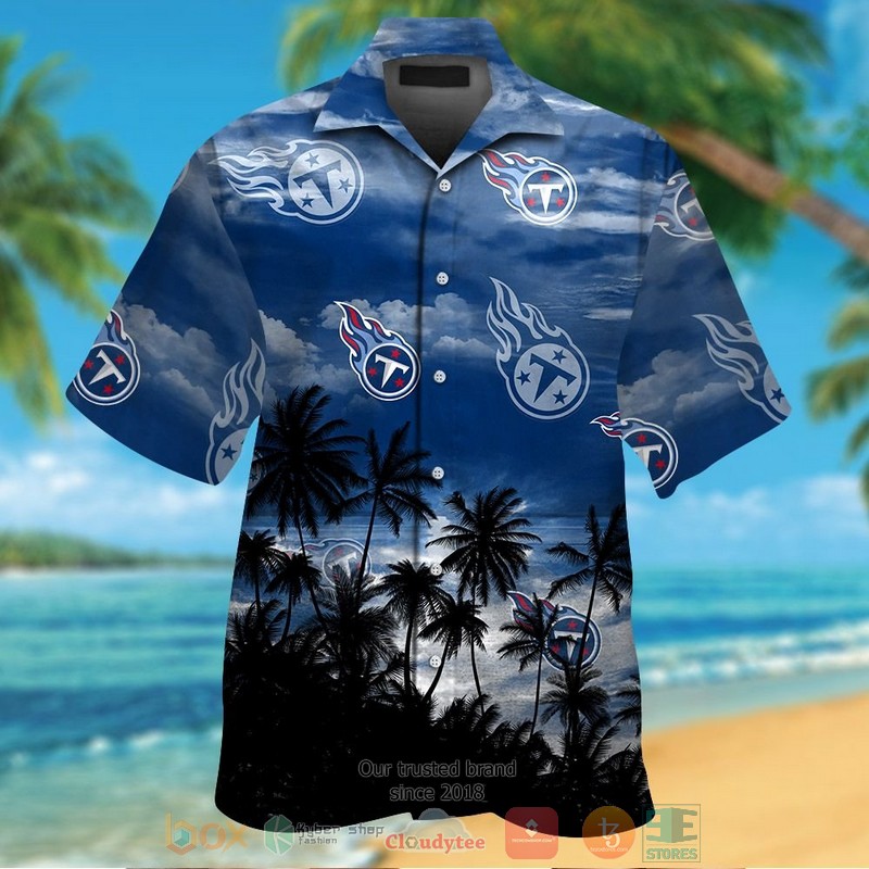 Tennessee Titans Palm Tree Blue Black Hawaiian Shirt And Shorts Tennessee Titans Palm Tree Blue Black Hawaiian Shirt And Shorts
