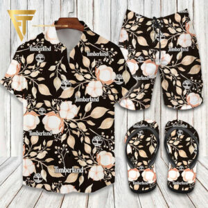 The Timberland Logo Hawaiian Shirt Beach Shorts And Flip Flops