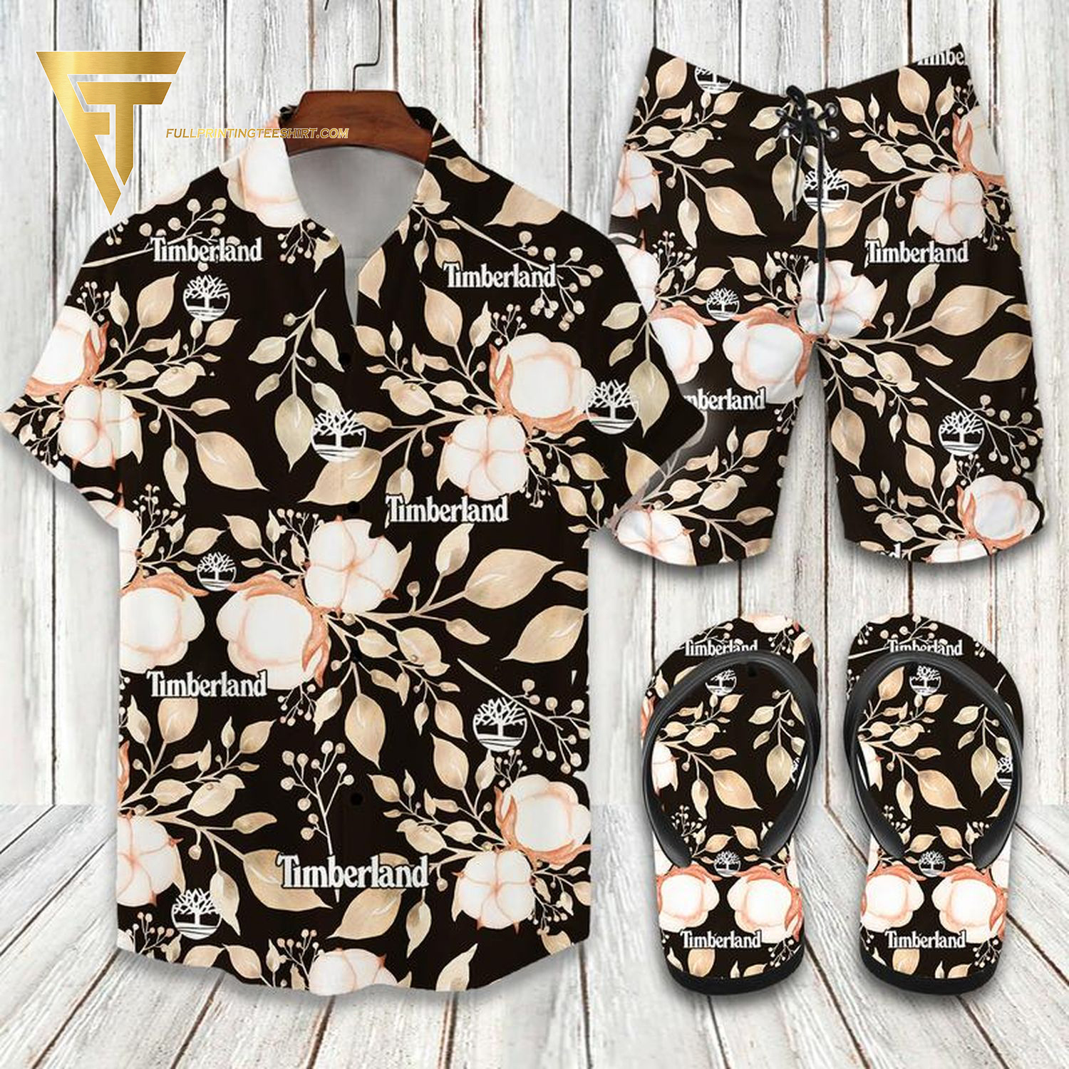 The Timberland Logo Hawaiian Shirt Beach Shorts And Flip Flops The Timberland Logo Hawaiian Shirt Beach Shorts And Flip Flops
