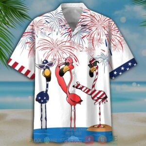 Three Flamingo Independence Day Is Coming White Hawaiian Shirt