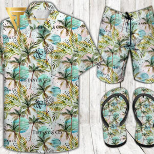 Tiffany And Co Logo Hawaiian Shirt Beach Shorts And Flip Flops