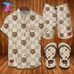 Tiger Gucci Full Print Hawaiian Shirt Beach Shorts And Flip Flops