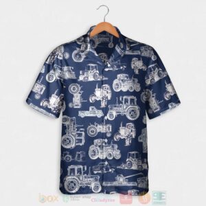 Tractor Pattern White And Blue Hawaiian Shirt