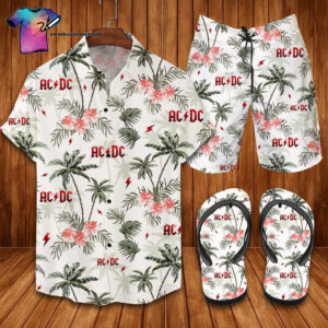 Tropical Ac Dc Rock Band Full Print Hawaiian Shirt Beach Shorts And Flip Flops