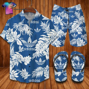 Tropical Adidas Full Print Hawaiian Shirt Beach Shorts And Flip Flops