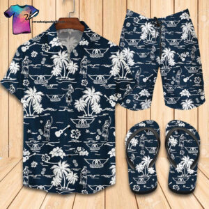 Tropical Aerosmith Full Print Hawaiian Shirt Beach Shorts And Flip Flops