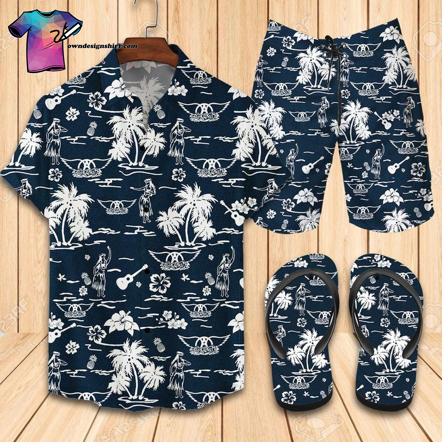 Tropical Aerosmith Full Print Hawaiian Shirt Beach Shorts And Flip Flops Tropical Aerosmith Full Print Hawaiian Shirt Beach Shorts And Flip Flops