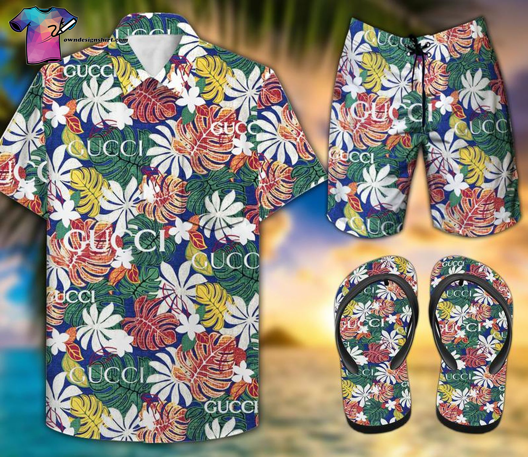 Tropical Forest Gucci Full Print Hawaiian Shirt Beach Shorts And Flip Flops Tropical Forest Gucci Full Print Hawaiian Shirt Beach Shorts And Flip Flops