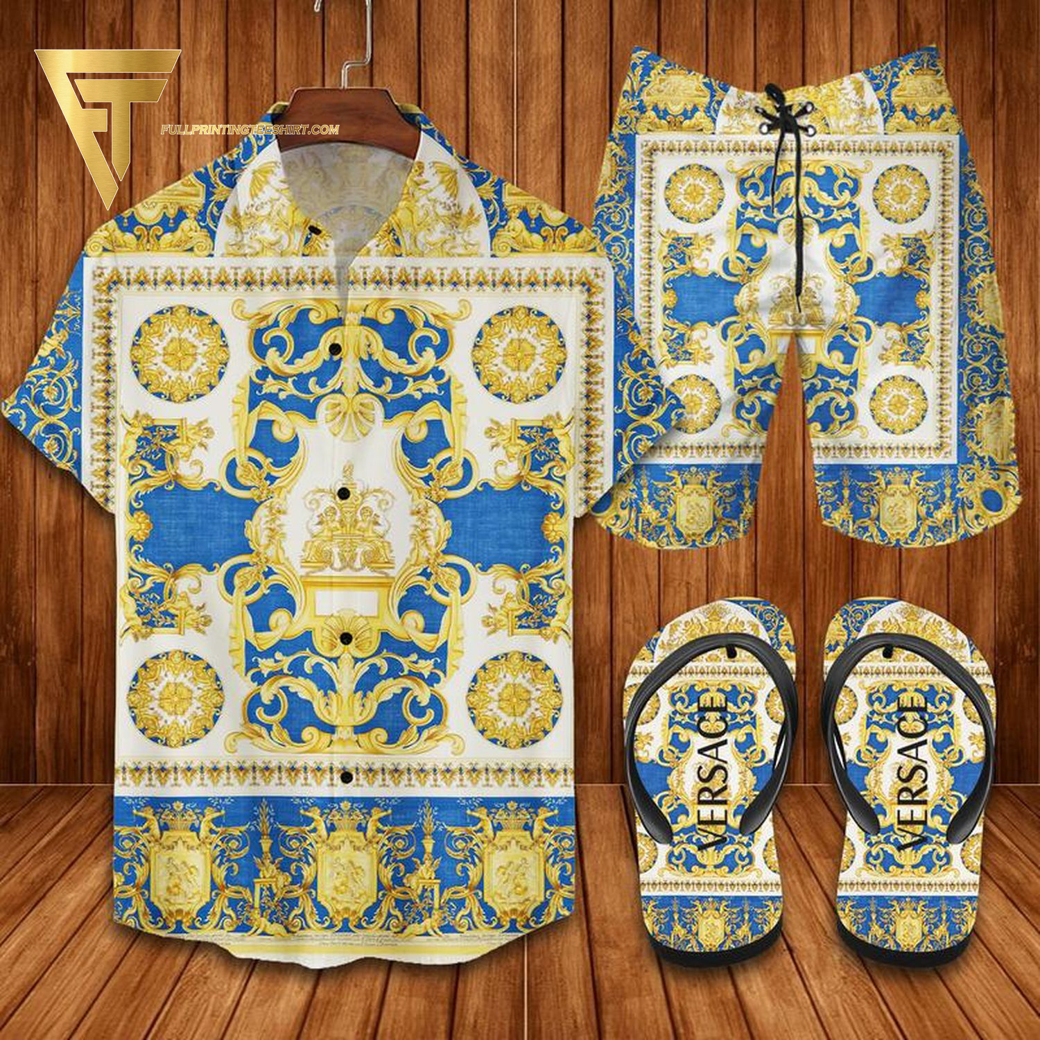 Versace Green Classic Logo Hawaiian Shirt Beach Shorts And Flip Flops Versace Green Classic Logo Hawaiian Shirt Beach Shorts And Flip Flops