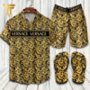 Versace Monogram Classic Version Hawaiian Shirt Beach Shorts And Flip Flops