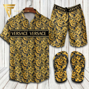 Versace Monogram Classic Version Hawaiian Shirt Beach Shorts And Flip Flops