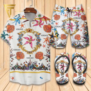 Versace Ocean Logo Hawaiian Shirt Beach Shorts And Flip Flops
