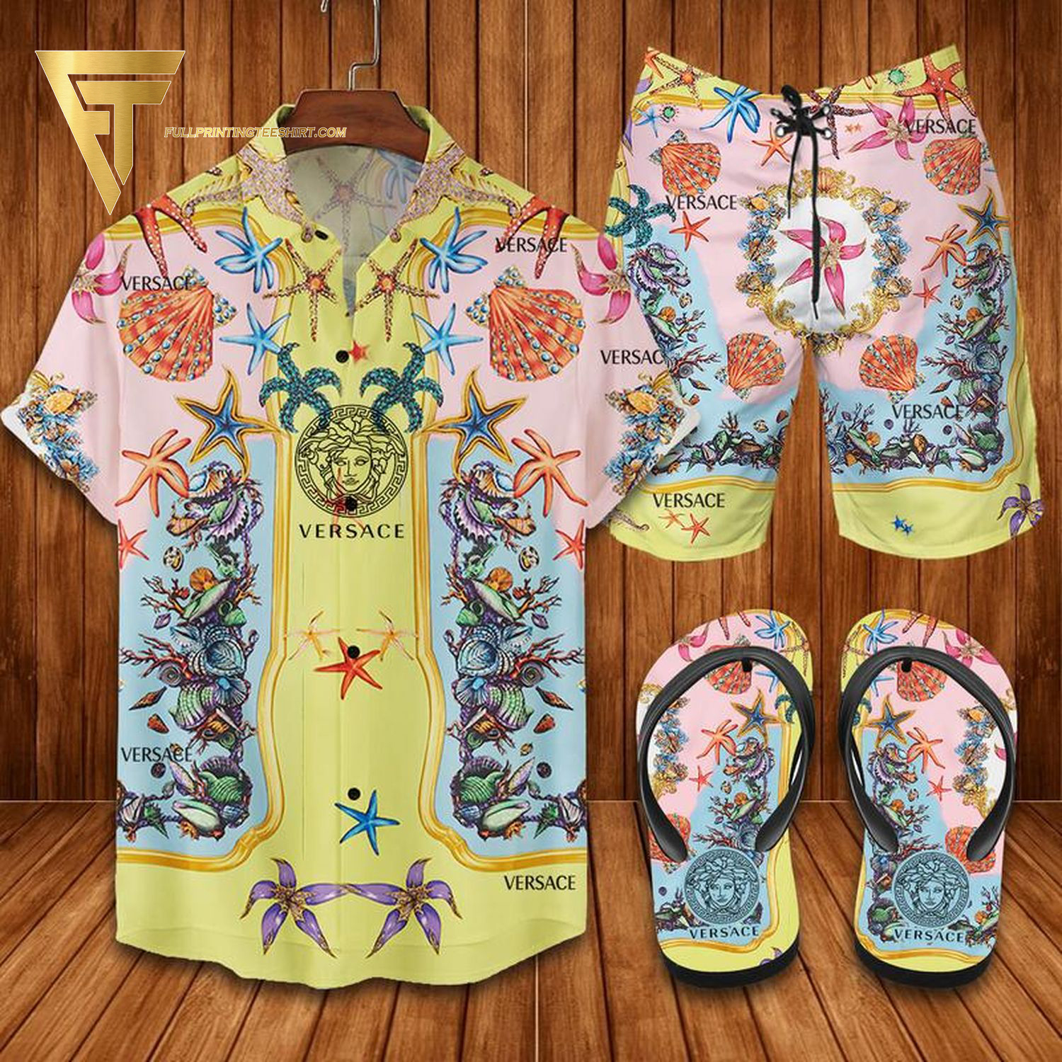Versace Ocean Version Hawaiian Shirt Beach Shorts And Flip Flops Versace Ocean Version Hawaiian Shirt Beach Shorts And Flip Flops