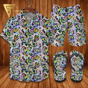 Versace Retro Logo Hawaiian Shirt Beach Shorts And Flip Flops