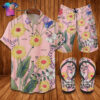 Vintage Floral Gucci Pink Version Full Print Hawaiian Shirt Beach Shorts And Flip Flops