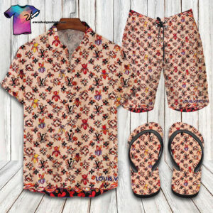 Vintage Louis Vuitton Symbol Hawaiian Shirt Beach Shorts And Flip Flops