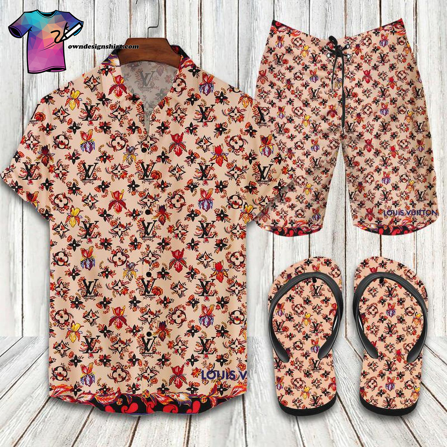 Vintage Louis Vuitton Symbol Hawaiian Shirt Beach Shorts And Flip Flops Vintage Louis Vuitton Symbol Hawaiian Shirt Beach Shorts And Flip Flops