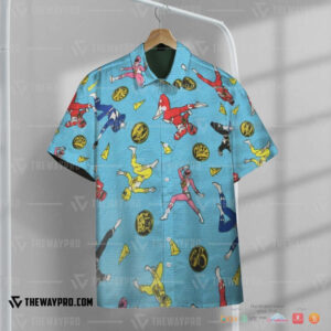 Vintage Mighty Morphin Power Rangers Light Blue Hawaiian Shirt