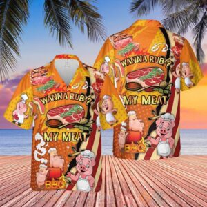 Wanna Rub My Meat Funny Barbecue Hawaiian Shirt