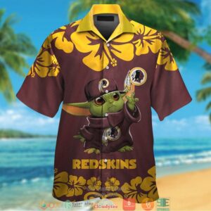 Washington Redskins Yellow Hibiscus Baby Yoda Hawaiian Shirt