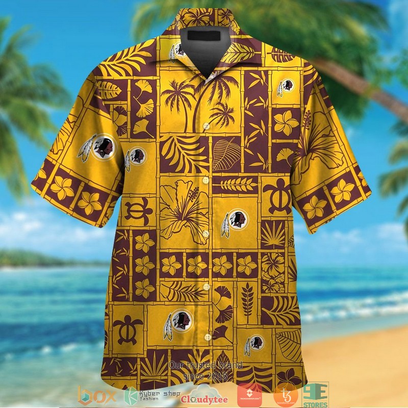 Washington Redskins Hibiscus Leaf Ocean Square Pattern Hawaiian Shirt Washington Redskins Hibiscus Leaf Ocean Square Pattern Hawaiian Shirt