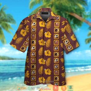 Washington Redskins Leaf Hibiscus Square Pattern Hawaiian Shirt
