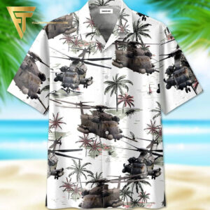 White Pattern Sikorsky Mh-53 Pave Low All Over Print Hawaiian Shirts And Beach Shorts