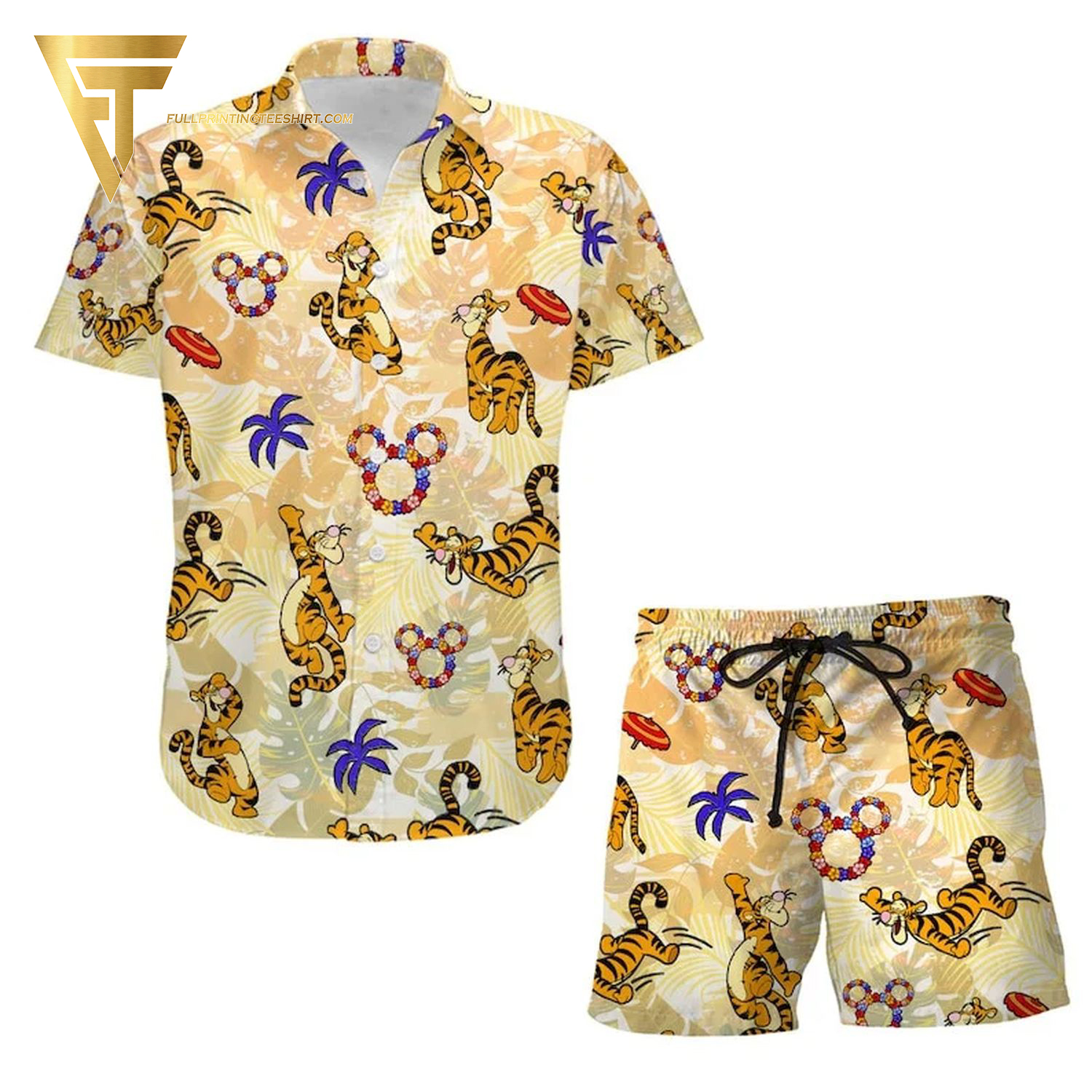 Winnie-The-Pooh Tigger All Over Print Hawaiian Shirts And Beach Shorts Winnie-The-Pooh Tigger All Over Print Hawaiian Shirts And Beach Shorts