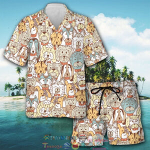 Dogs Animals Cartoon Cute Art Hawaiian Shirt And Shorts