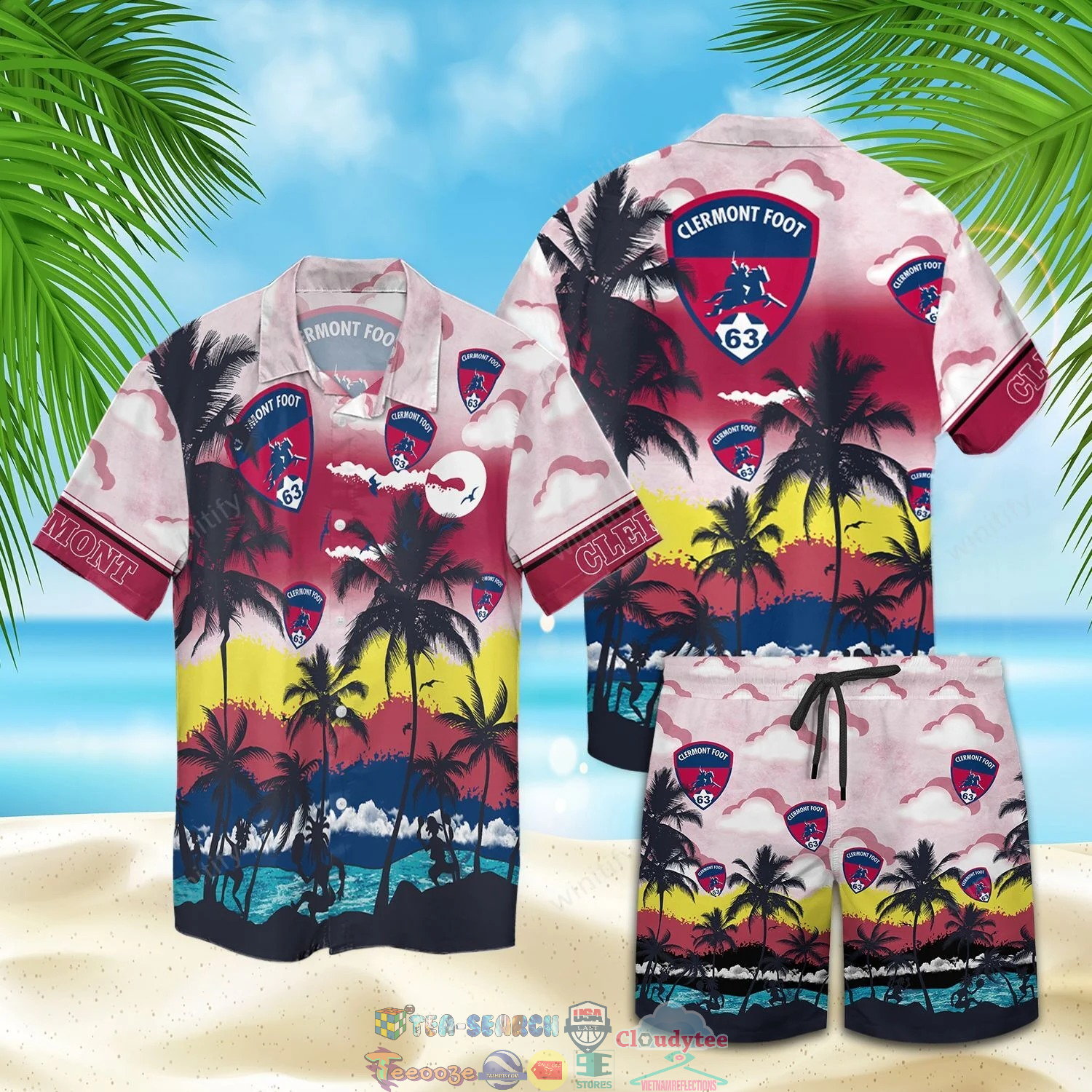 Clermont Foot Auvergne 63 Fc Palm Tree Hawaiian Shirt Beach Shorts Clermont Foot Auvergne 63 Fc Palm Tree Hawaiian Shirt Beach Shorts